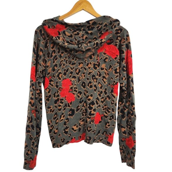Vintage Y2K TILL THE END Rose Leopard Print Sweater Hoodie M Full Zip Knit 90s - Picture 4 of 5